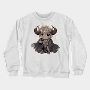 Cartoon African Cape Buffalo in Dracula Costume Crewneck Sweatshirt